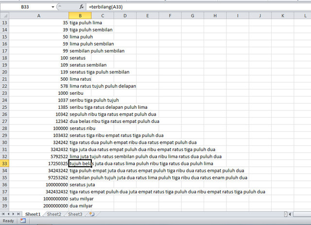 Fungsi terbilang pada Excel